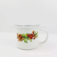 white enamel milk cup with C handle